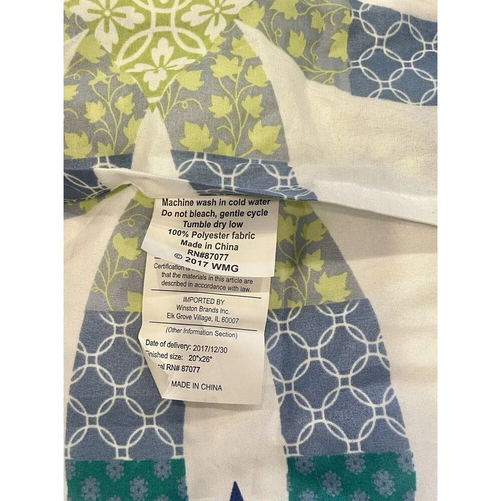 Quilted Double Wedding Ring Pillow Shams Blue Green Set of 2